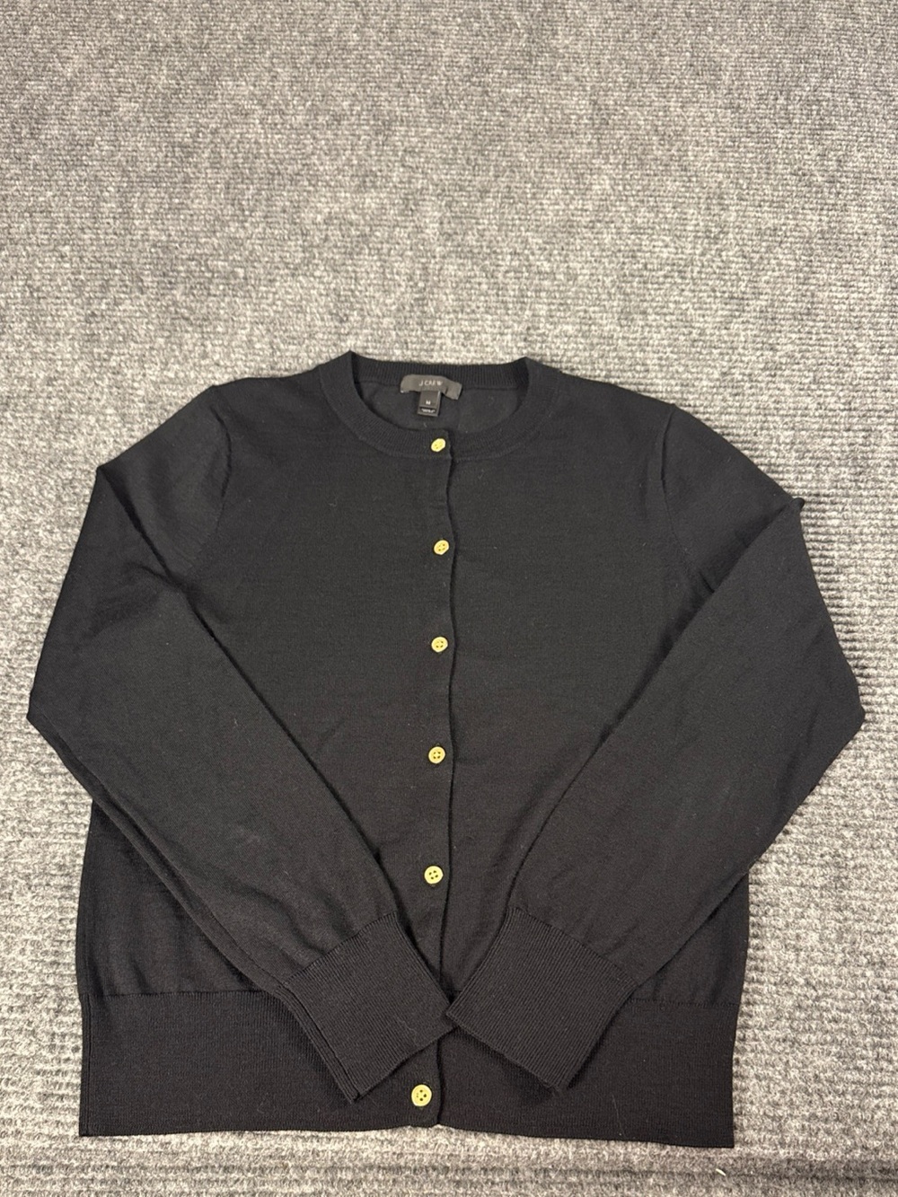 J. Crew Cardigan Sweater Merino Wool Gold Button Black sz Medium Preppy Classic